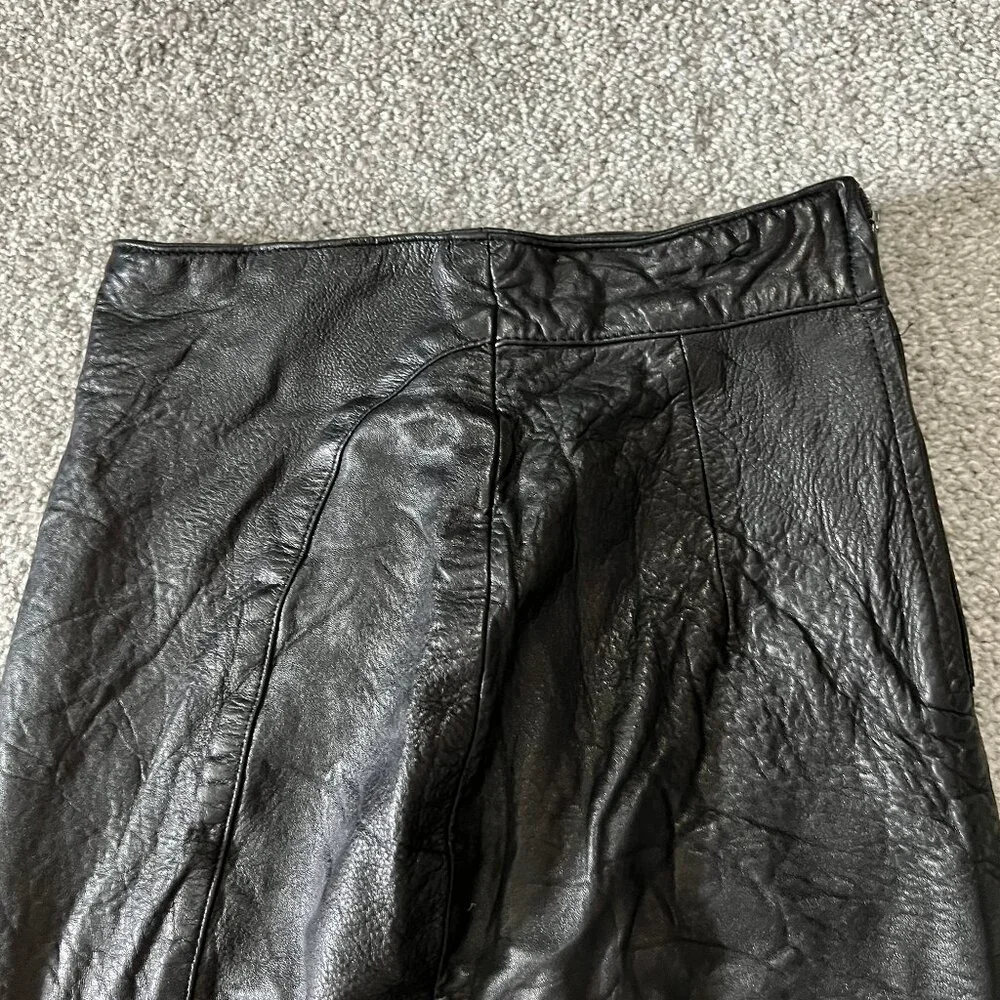 Vintage Ann‎ Taylor skirt womens 4 black leather pencil classic grunge USA 80s - Picture 2 of 13